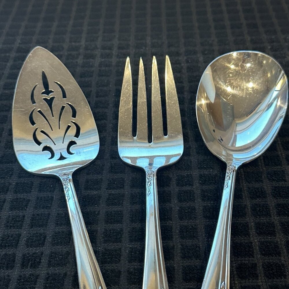 Wm Rogers IS Precious Mirror Silverplate 3 Pc Serving Set Fork Spoon Pie Server - Picture 3 of 15